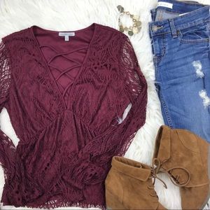 Charlotte Russe Eyelet Long sleeve maroon …